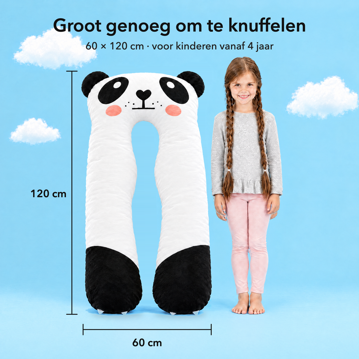 Panda – Maat 60 × 120 cm vergeleken met een kind